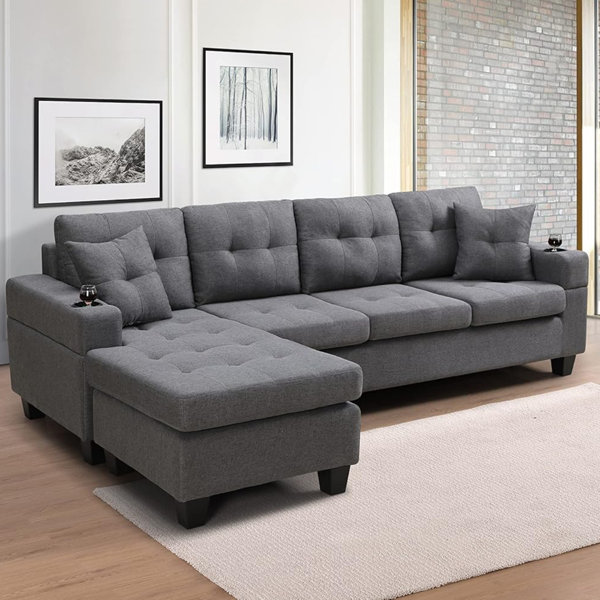 Latitude Run® LShape 3Seater Sectional Sofa Grey, SpaceSaving Design